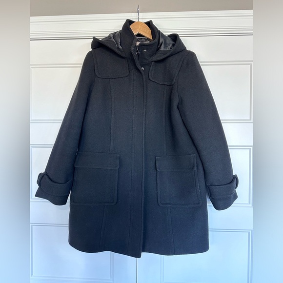 Banana Republic Black Wool Duffle Car-Coat Pea-Coat with Hood- EUC Worn 1x - Picture 3 of 14